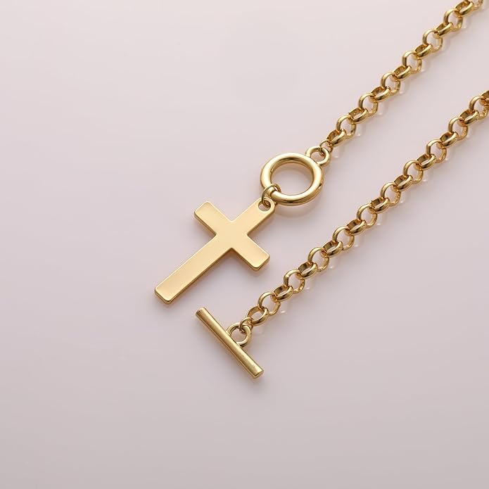 Layered Pearl Chain Necklace for Women, 14K Gold Plated Pearl Link Toggle Clasp Necklace, Dainty Trendy Layered Choker Chunky Jewelry Fashion Gift for Women