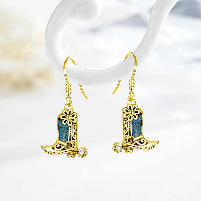 Western Earrings for Women 925 Sterling Silver Turquoise Western Country Dangle Drop Earrings Country Jewelry Gifts for Cowgirl Cowboy