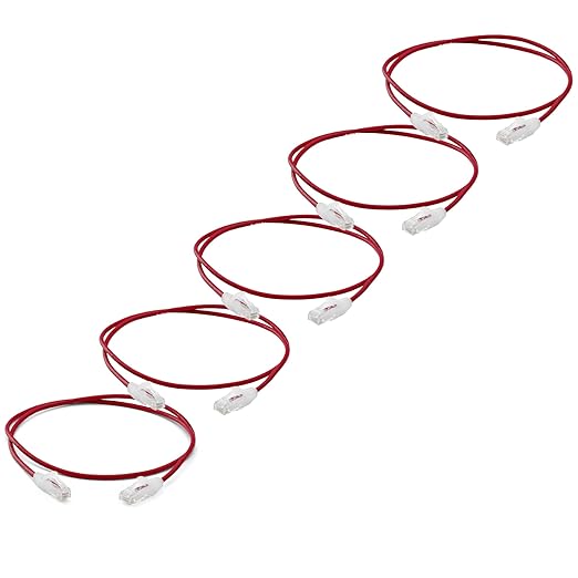 TRUECABLE Cat6 Component Rated Patch Cable, Unshielded (U/UTP), 3ft, Red, 28AWG Solid Copper, Snagless 10G High-Speed Ethernet Cable, PoE++ 4PPoE 100W, UL Listed, RoHS-3, 5 Pack
