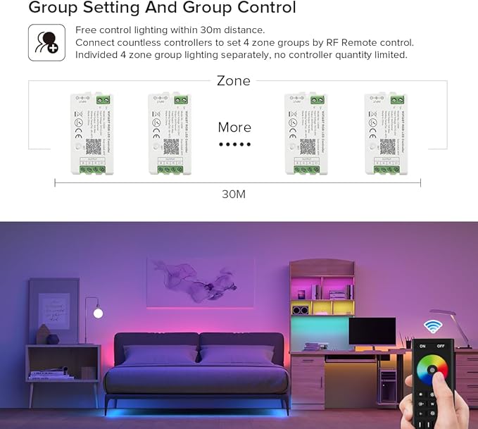 BTF-LIGHTING 5050SMD FCOB COB RGB RF Remote RC03RFB &2PCS C03RF Tuya Controller Kit 4 Zones RF 2.4GHz Wireless Remote Group Control PWM RGB (+ R G B) 4pin LED Strip DC5V DC12V DC24V