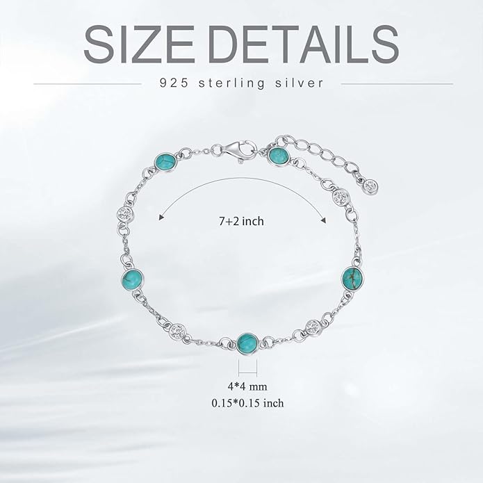 Anklet Bracelet for Women 925 Sterling Silver Natural Stone Chain Ankle Bracelet Beach Summer Fine Jewelry Valentines Day Birthday Gifts for Her Mom Wife