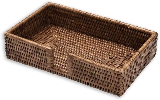 Caspari Rattan Guest Towel Napkin Holder in Dark Natural Brown, 1 Each