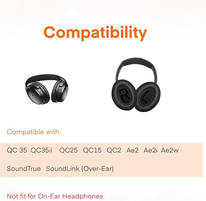 MBWIGF Replacement Ear Pads for Bose QuietComfort 35 (QC35) & Quiet Comfort 35 II (QC35ii) Headphones, Replacement Earpad Cushion with Comfortable Extra Thick Memory Foam and Softer Leather (Black)