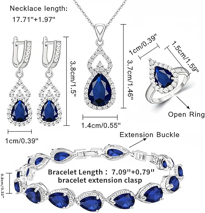 Classic Jewelry Set—Perfect for Weddings, Galas, and Everyday Wear—Includes Bracelet, Ring, Pendant Earrings, and Necklace ，Birthday Gift for Mother/Wife/Sister/Best Friend