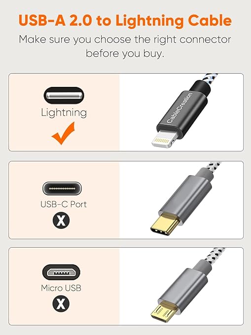 CableCreation 3-Pack Short iPhone Charging Cable 6 Inch/0.5ft, [MFi Certified] Lightning to USB Data Sync Cord, Compatible with iPhone 14/14 Pro, AirPods Pro, iPhone 13, 12, 11, iPad