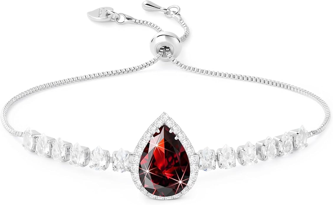 Linawe Crystal Imitation Diamond Rhinestone Charm Bracelets for Women, Gold/Silver/Rose Gold Adjustable Chain Bracelet, Teardrop Birthstone Cubic Zirconia Prom Costume Wedding Jewelry