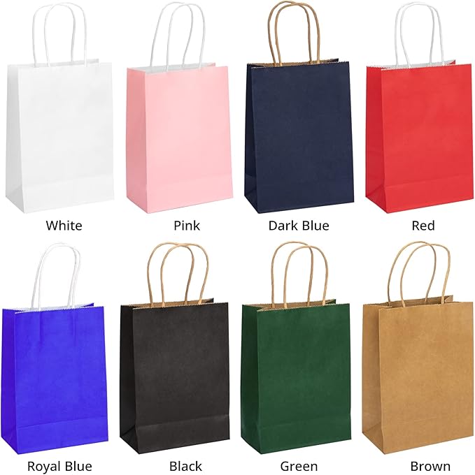 100 Pack 5.9x3.15x8.26 inch Small Pink Gift Bags, Kraft Bags with Handles Bulk for Birthday Party Favors,Gift Paper Bags,Retail Shopping Business Goody Craft Gift Bags