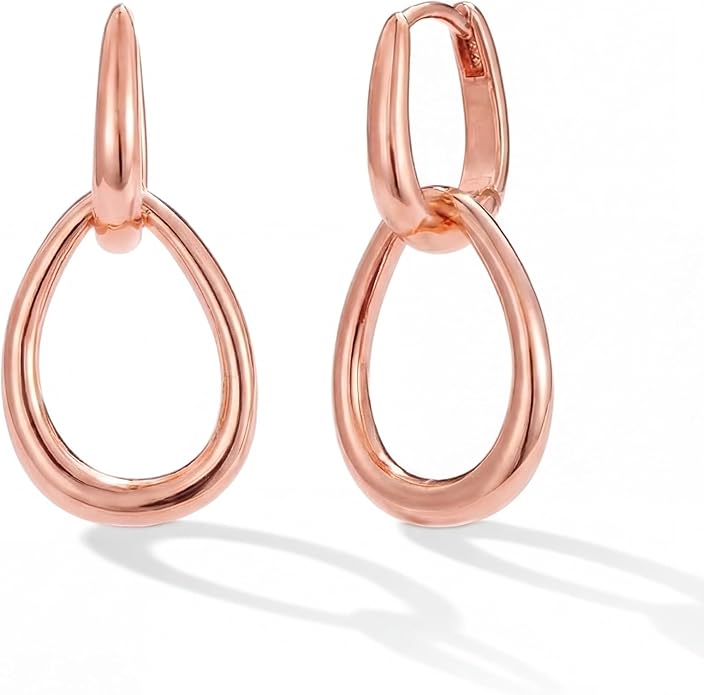 Gold Earrings for Women Trendy 14K Gold Plated Double Hoop Dangle Earring Thin Minimalist Lightweight Dainty Drop Earrings Jewelry Gift for Her