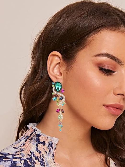 Rhinestone Statement Dangle Earrings Sparkly Crystal Bridal Wedding Earrings for Brides Bridesmaides Chandelier Teardrop Earrings for Women Prom Party