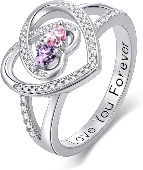 Valentine's Day Gifts for Women Birthstone Rings for Women Heart Statemet Engagement Eternity Wedding Promise Rings Jewelry Anniversary Christmas Valentine Mothers Day Birthday Gifts for Wife Her Girlfriend