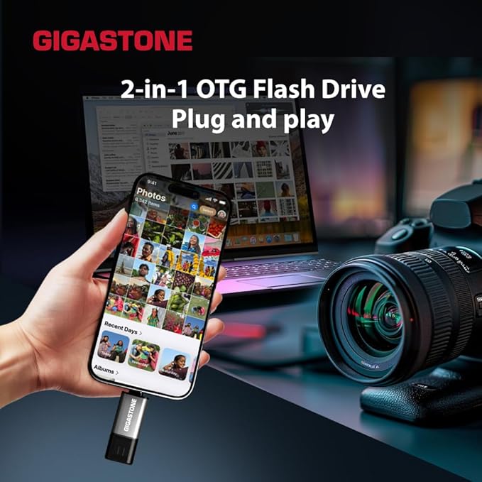 GIGASTONE 64GB Dual Flash Drive (2 Pack) Z40 USB 3.2 Gen 1, 2-in-1 Type-A & Type-C, 100MB/s Ultra Fast, Head Cap Design, Plug & Play for Smartphone/PC/Mac/TV/Car Audio, USB 2.0/3.0/3.1 Compatible