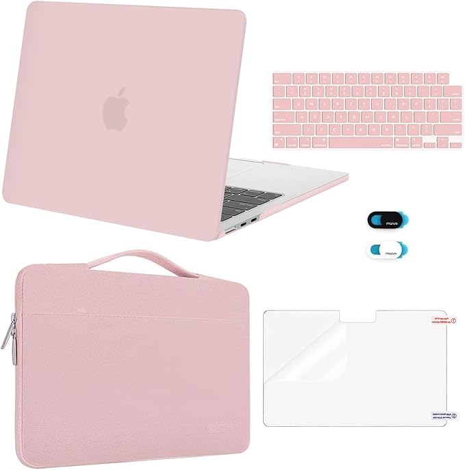 MOSISO Compatible with MacBook Air 13 inch Case 2025 2024 2023 2022 M4 A3240 M3 A3113 M2 A2681, Hard Shell&Sleeve Bag&Keyboard Skin&Webcam Cover&Screen Film for MacBook Air 13.6 inch, Baby Pink