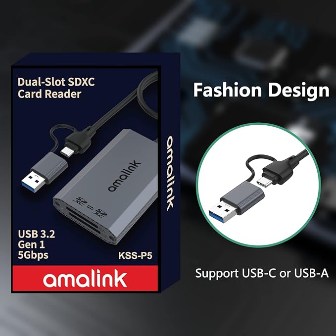 SD UHS-II Dual-Slot Card Reader .amalink Dual Slot USB C SD 4.0 Memory Card Reader Adapter .USB 3.2 Gen 1 Workflow Dual-Slot SDHC/SDXC UHS-II