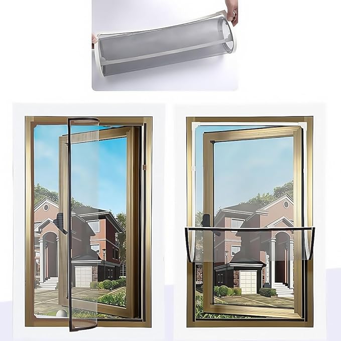 VKX Adjustable DIY Magnetic Window Screen, Fiberglass Mesh, Strong(720GS) Magnetic Strips, White Frames Grey Mesh, Suitable for Various Types of Screen Windows (48 "x 60")