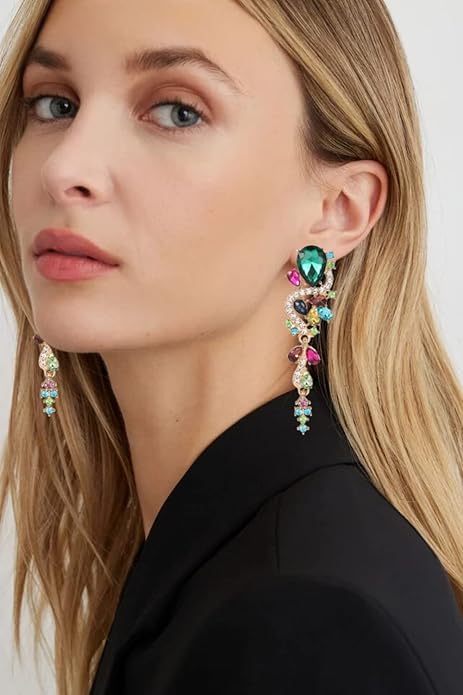 Rhinestone Statement Dangle Earrings Sparkly Crystal Bridal Wedding Earrings for Brides Bridesmaides Chandelier Teardrop Earrings for Women Prom Party