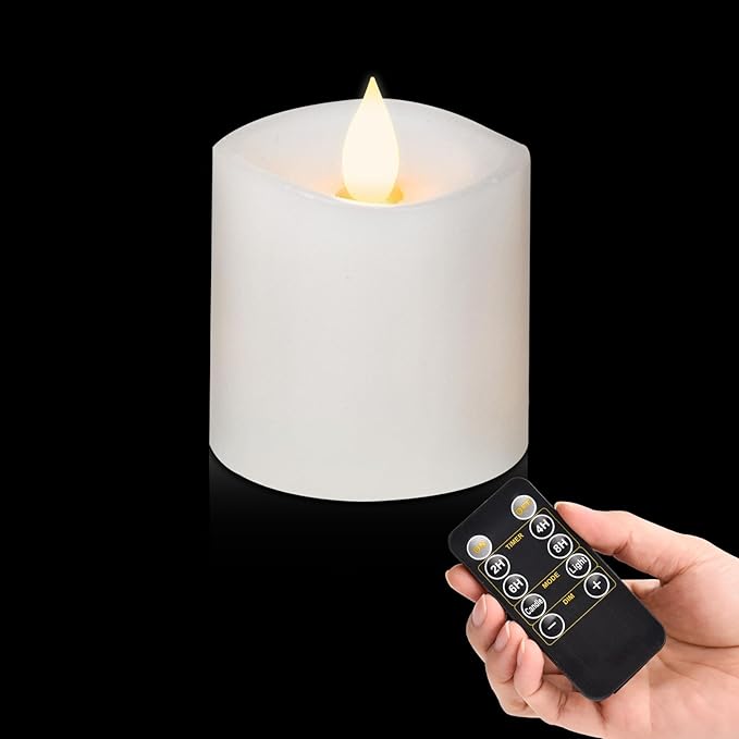 3x3 Flickering Flameless Candles, Real Wax LED Battery Operated Candles, 3 inch Flameless Candles with Remote, for Wedding Holiday Decorations,White