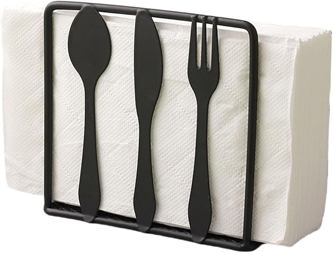 AIM & GGKK Black Napkin Holder for Table - Metal Cutlery Design with Mesh Base, Compact Paper Napkin Holder for Restaurant & Home Dining (4.52" L)