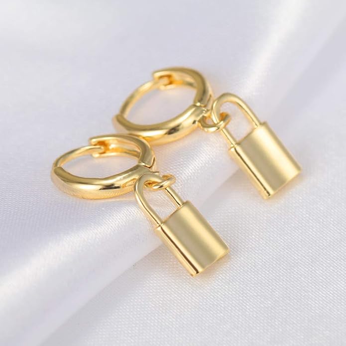 XYJZXY Gold Huggie Small Hoop Earrings with Charm Personalized Snake/Evil Eye/Star/Cross/Lock/Key 18k Gold Plated Crystal Drop Dangle Earrings for Women