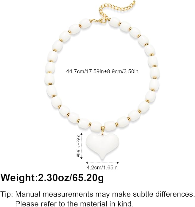 Large Acrylic Heart Necklaces for Women Chunky Puffy Heart Pendant Necklace Exaggerated Statement Love Beaded Choker Necklace Jewelry