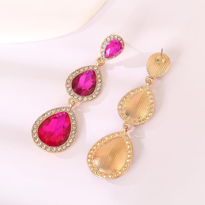 Vintage Rhinestone Teardrop Dangle Earrings Long Dangling Drop Earrings Crystal Chandelier Earrings for Women Wedding Bridal Prom