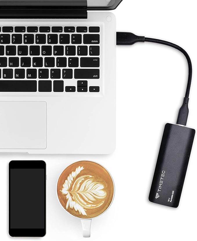 Timetec 512GB Portable External SSD USB3.2 Gen2 Type C Up to 550MB/s Ultra-Light Aluminum Mini External Solid State Drive with USB C to A Cable/USB A to C adapter for Desktops/Laptop/Mac/Mobile- Black