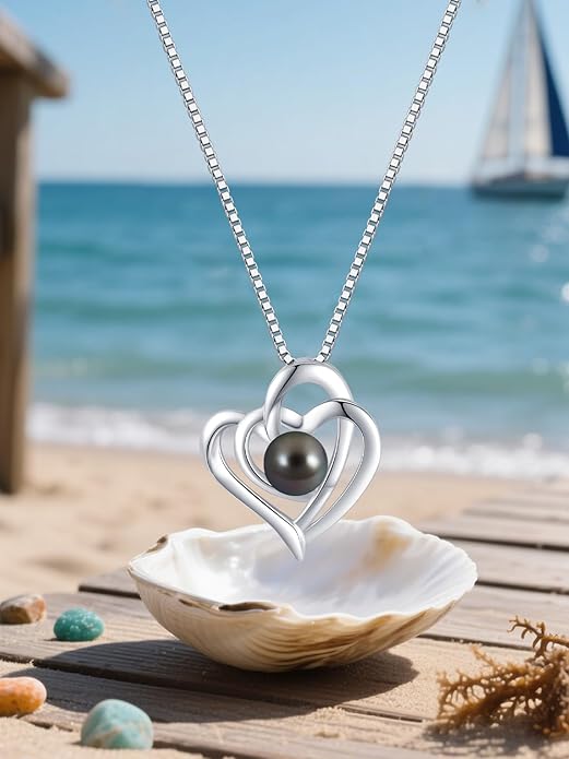 Tahitian Black Pearl 18K White Gold Plated Sterling Silver Heart/Infinity/Four Leaf Clover Pendant Necklace Jewelry Gifts for Women Wife Mom Girlfriend Wedding Birthday Anniversary Christmas