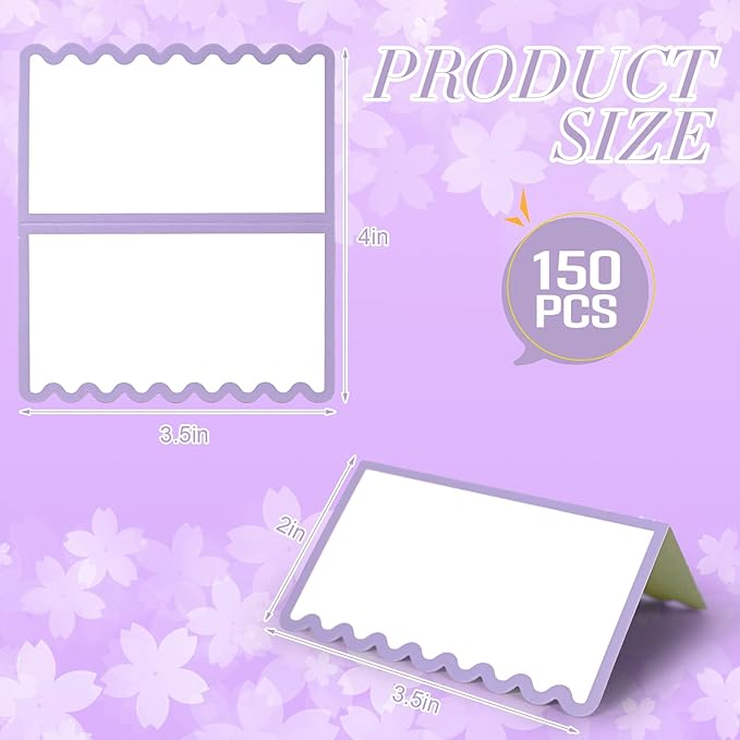 150 PCS Purple Scalloped Place Cards 2 x 3.5 Inch Blank Tented Place Card Name Cardstock Seat Assignment Label Card Reserved Table Signs Seating Signs for Birthday Party Wedding Setting