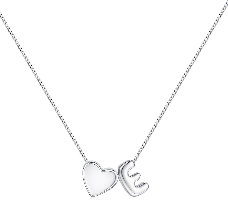 JKK Valentines Day Gifts for Her, 925 Sterling Silver Letter A-Z Heart Necklace Silver Jewelry Trendy Stuff Birthday Valentine's Day Gifts for Women Mom Her