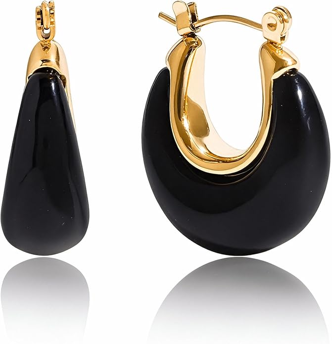 Fullpop Vintage Earrings for Women, Chunky 14K Gold Plated Resin Hoop Earrings Lightweight Hollow Drop Earrings Hypoallergenic Earrings for Women Vintage Anthropologie Jewelry Gifts for Women