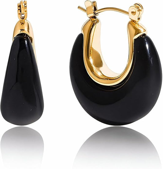 Fullpop Vintage Earrings for Women, Chunky 14K Gold Plated Resin Hoop Earrings Lightweight Hollow Drop Earrings Hypoallergenic Earrings for Women Vintage Anthropologie Jewelry Gifts for Women