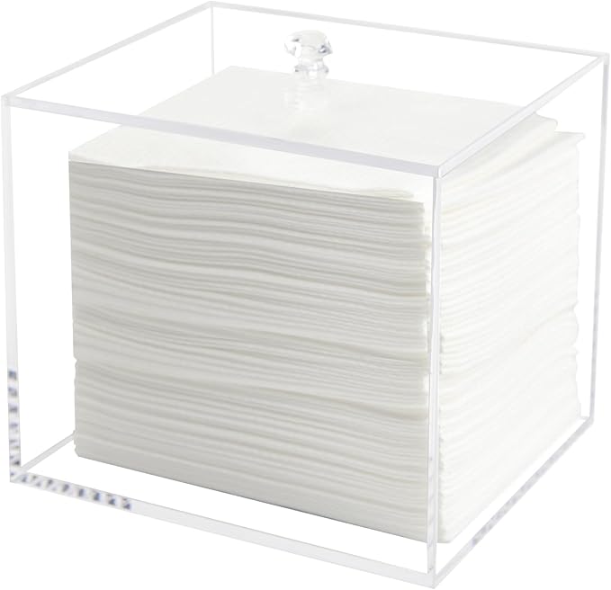 Weiai Face Towel Box, Acrylic Facial Disposable Towelettes Holder Container for XL Face Towels and Protects from Dust, Clear