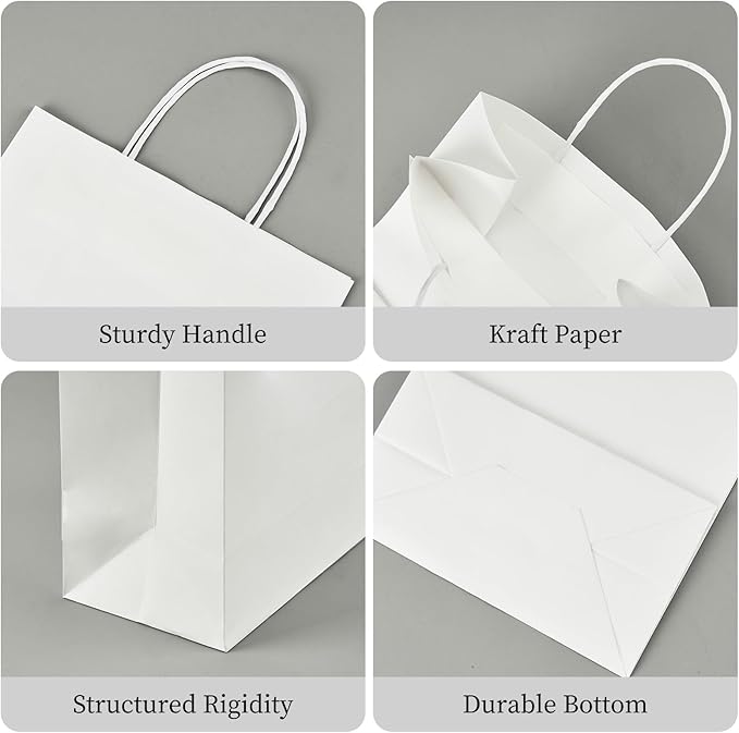YEEHAW White Paper Bags with Handles Bulk 5.8"x3.2"x8.25" 100Pcs Gift Bags Small Size, White Gift Bags with Handles, Retail, Party, Shopping, Merchandise