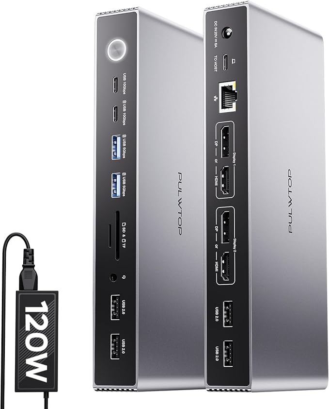 Displaylink Docking Station, USB C DisplayLink Dock Dual Displays for MacBook M1/M2/M3/M4 Windows, 4K@60Hz Displaylink Dock with 2 HDMI, 2 Display Port, 2USB C Data, 6 USBA, Ethernet, Audio