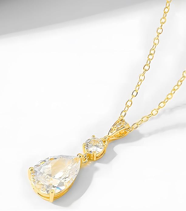 Teardrop Necklace Cubic Zirconia Drop Wedding Bridal Pendant Necklace for Women, Silver Rose Gold Plated Copper Brass Micro Inlay CZ Simple Fine Jewelry Gifts Mother's Day Valentines