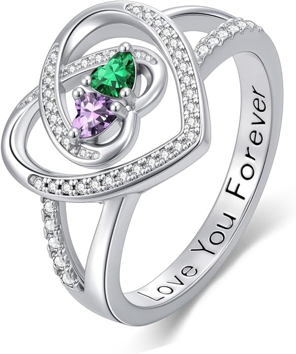 Valentine's Day Gifts for Women Birthstone Rings for Women Heart Statemet Engagement Eternity Wedding Promise Rings Jewelry Anniversary Christmas Valentine Mothers Day Birthday Gifts for Wife Her Girlfriend