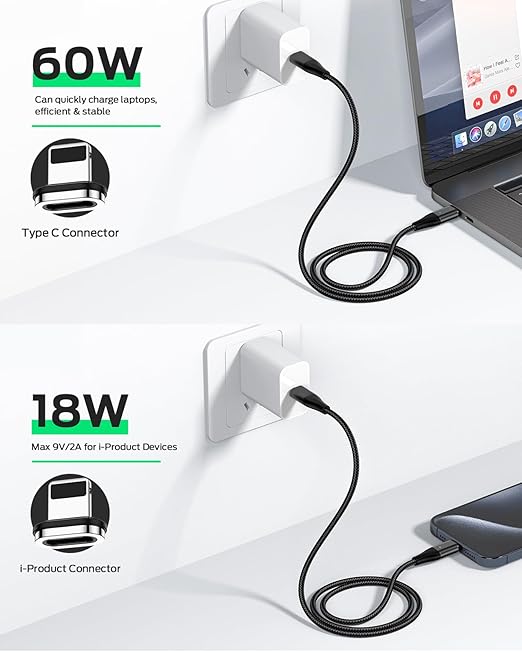 YKZ 3 in 1 Magnetic USB C to C Cable, Magnet Charging Cable, [3.3FT+6.0FT] PD 60W Fast Charger Nylon Braided Cord Compatible with Type C and Android Devices (Black)