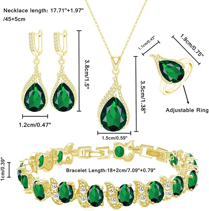 LMXXVJ Jewelry Set for Women,Teardrop Cubic Zirconia Necklace Earrings Adjustable Ring Bracelet Jewelry Set Formal Jewelry Gift