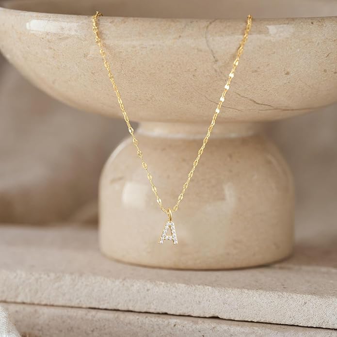 Initial Necklaces for Women,14K Gold Plated Necklaces, A-Z Letter Pendant Charm Necklace Trendy Dainty Hypoallergenic CZ Custom Personalized Name Necklace Gold Jewelry Birthday Christmas Gift for Her