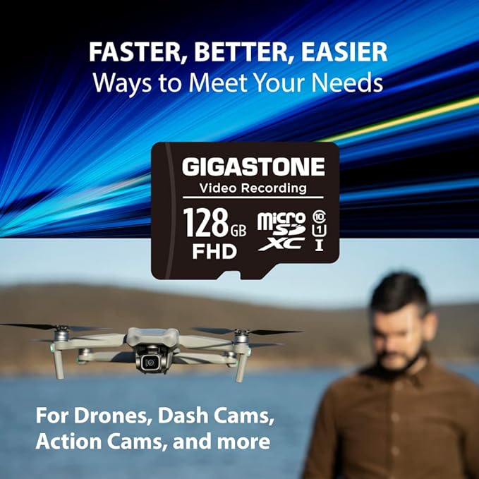 GIGASTONE 128GB Micro SD Card 5-Pack, A1 V30 4K Video Recording, Compatible with Security Camera, Dash Cam, Drone, 100MB/s MicroSDXC Memory Card UHS-I, with Adapter