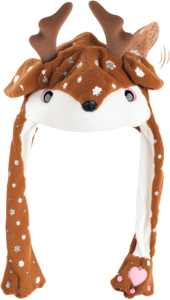 Plush Ear Moving Jumping Hat,Cute Fluffy Cap, Soft Warm HeadWear