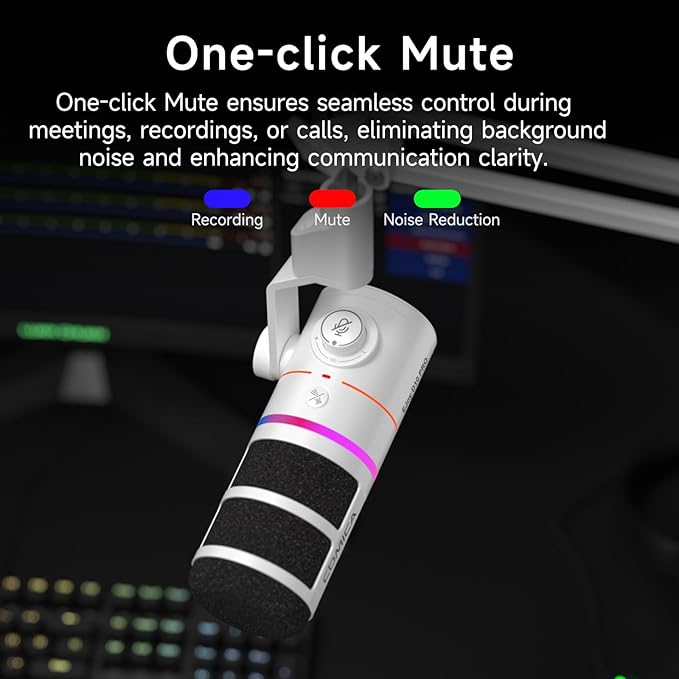 EJoy D10 PRO(A) USB Wireless Gaming Microphone – Boom Arm Mic with Wired/Wireless Modes, XLR/USB-C, Real-Time Monitoring, 45H Battery, RGB Dynamic Mic for Gaming, Streaming, Podcast, Recording (White)