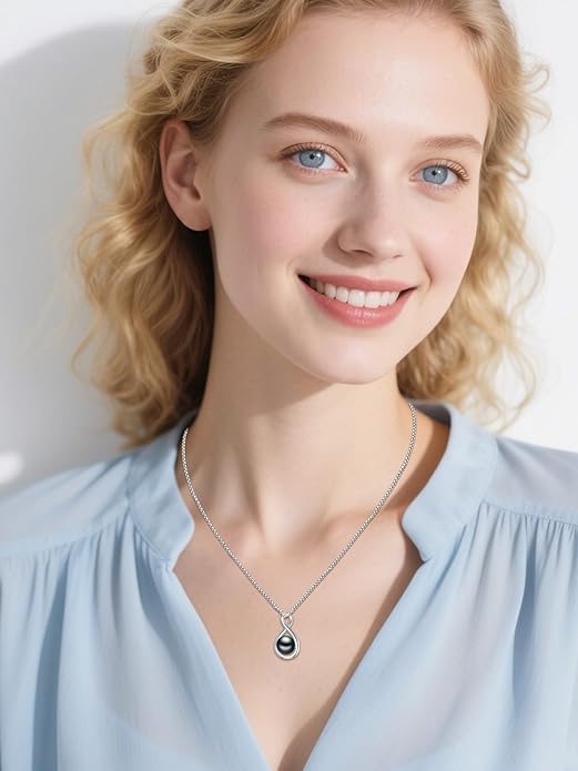 Tahitian Black Pearl 18K White Gold Plated Sterling Silver Heart/Infinity/Four Leaf Clover Pendant Necklace Jewelry Gifts for Women Wife Mom Girlfriend Wedding Birthday Anniversary Christmas