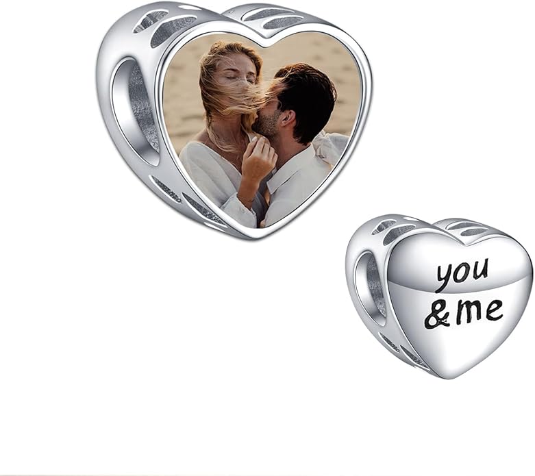 Annmors Personalized Photo Charm for Bracelet Necklaces,925 Sterling Silver Charm Love Heart Shaped Engraved Customize Picture Gift for Birthday Mother's Day Christmas,Bead Charms Jewelry for Women