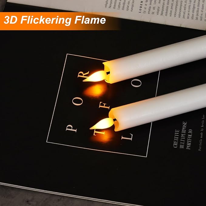 Homemory 2 Pcs White Flameless Taper Candles with Remote and Timer, Real Wax Made 9.6" Battery Operated Candle Stick Flickering, Led Taper Candles with Lifelike Flame for Indoor Home Decor