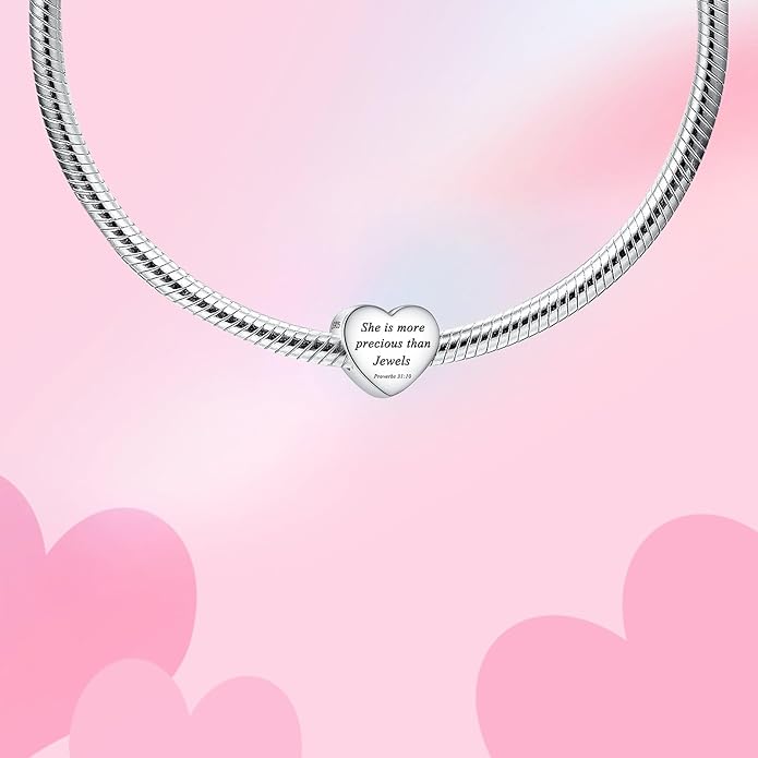 Bible Family Mom Wife Love Heart Dangle Charm 925 Sterling Silver Charms fits Bracelets and Necklace Pendant Bead Charms Jewelry Present for Women Family Friends