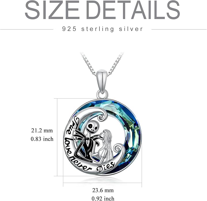 LILALO Nightmare Necklace Sterling Silver Abalone Shell Crystal Jack and Sally Necklace Jack Skellington Skull Jewelry Skull Necklaces for Women