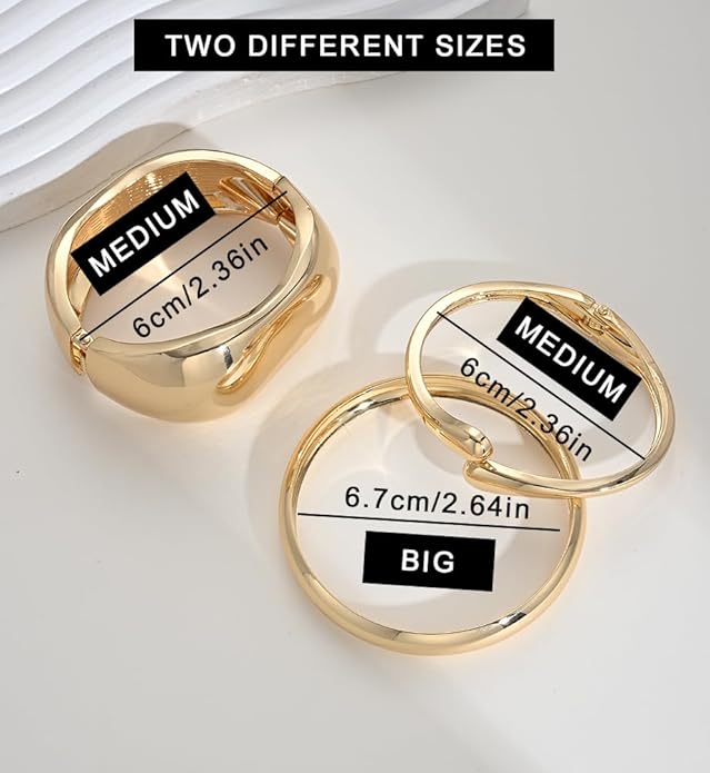 Chunky Gold Bangle Bracelets for Women, Dainty 14k Gold Plated Big Stackable Bangles Set, Trendy Statement Cuff Bracelet Stack Fashion Jewelry Christmas Gifts