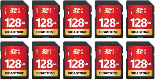 GIGASTONE 128GB SD Card 10-Pack UHS-I U1 Class 10 SDXC Memory Card Full HD Video for Canon Digital Camera, Full-Sized SD Card, with 10 mini case