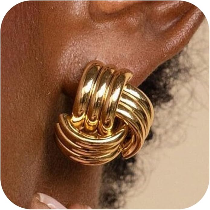 Gold Earrings for women Trendy - 14K Gold Plated Chunky Drop Dangle Knots Statement Earrings Hypoallergenic Lightweight Gold Jewelry Gifts