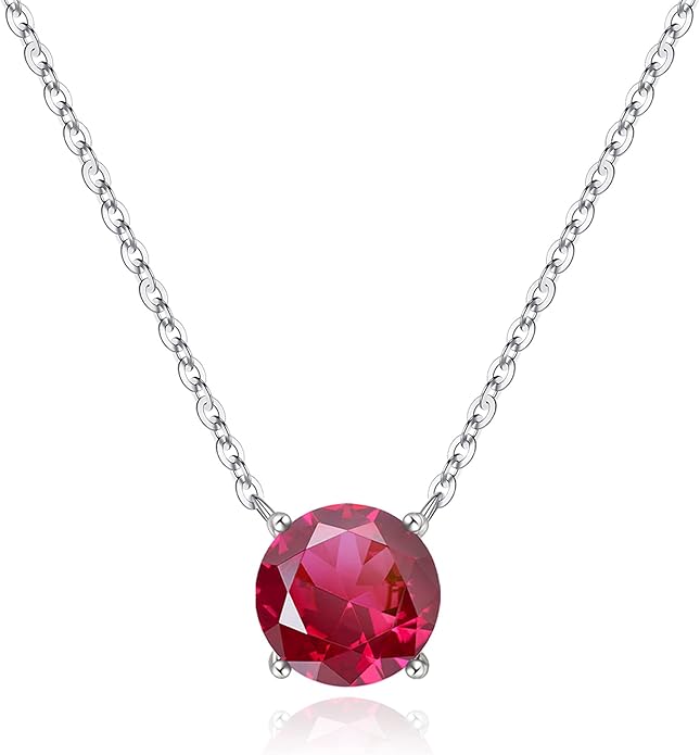 Ursilver Valentines Day Gifts for Her - Birthstone Necklace for Women, S925 Sterling Silver Round Birthstone Necklace Birthday Gifts 12 Months Necklaces for Women Jewelry Gift